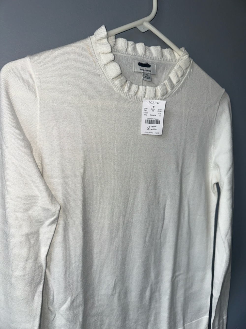 J Crew NWT Ruffled Neck‎ Sweater cream ivory women’s XS - Picture 6 of 11